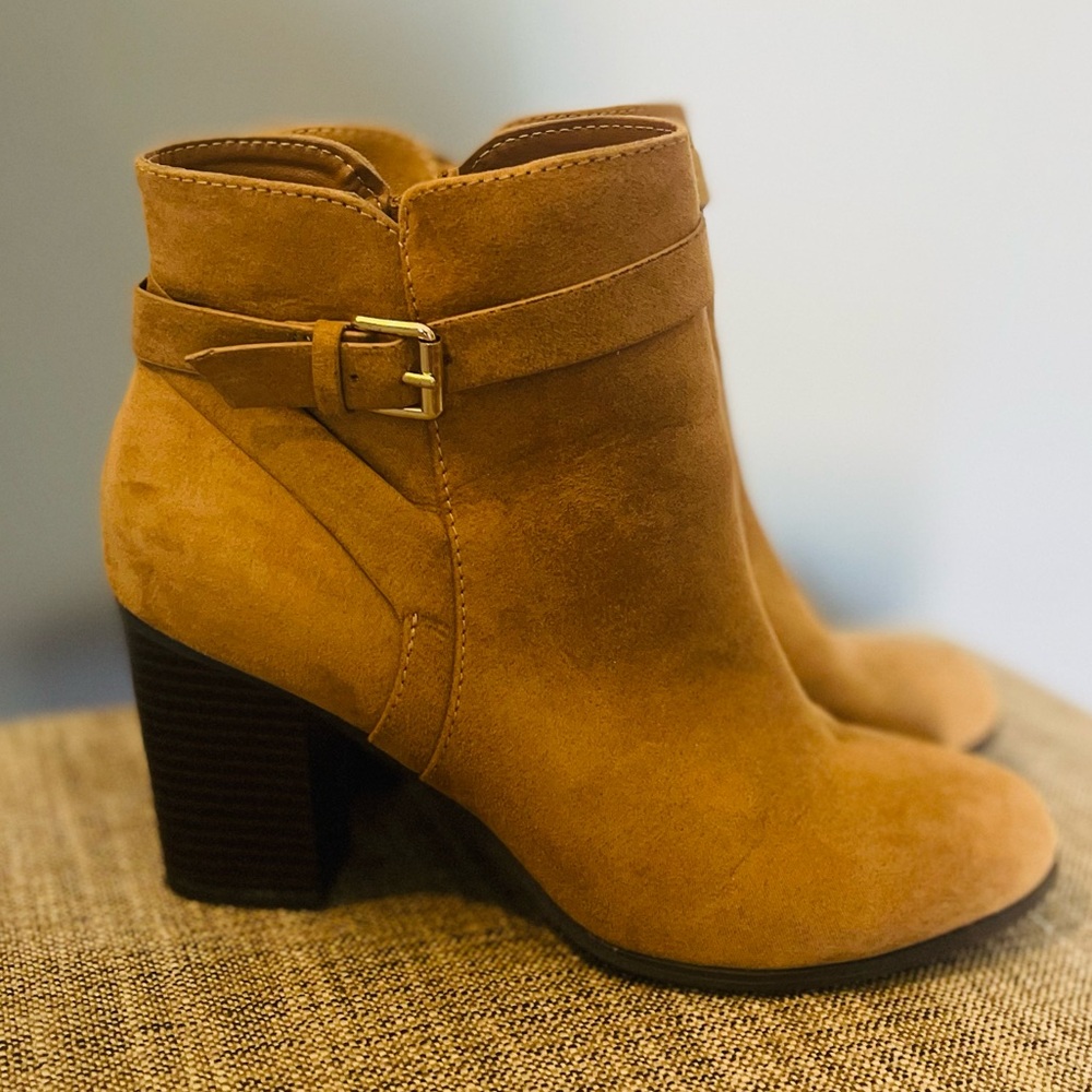LC Lauren Conrad Tan Ankle Booties with Buckle Detail